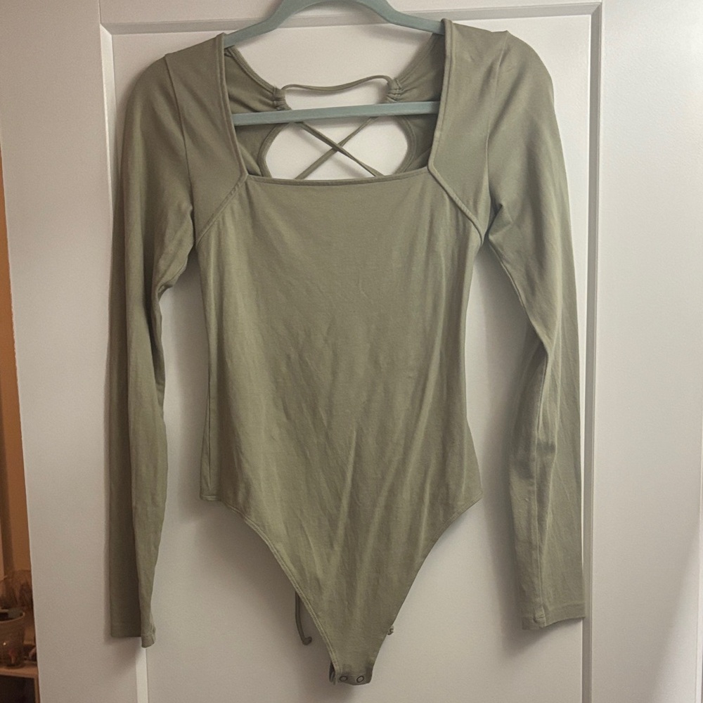 American Eagle Outfitters Sage Green Crisscross Back Bodysuit